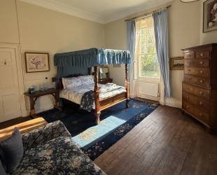 Master Bedroom with four posted bed,  garden and river view