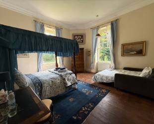 Master Bedroom with four posted bed,  garden and river view