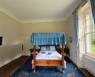 Master Bedroom with four posted bed,  garden and river view