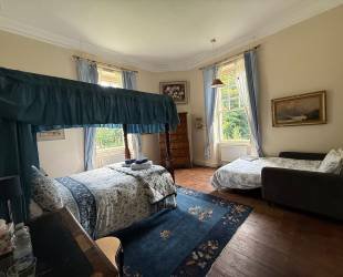 Master Bedroom with four posted bed,  garden and river view