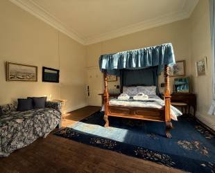 Master Bedroom with four posted bed,  garden and river view